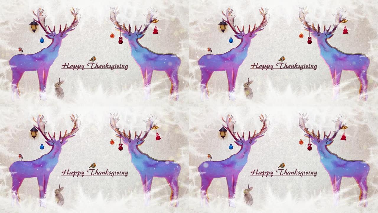 艺术地描绘了带有野生动物的圣诞鹿动画。