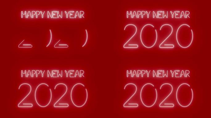 4k新年快乐-2020动画-红色背景