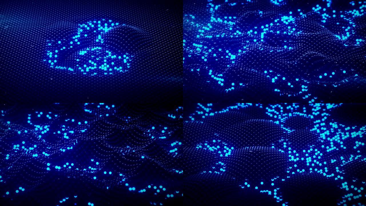 蓝色发光球体表面冲击波无缝循环3D渲染动画