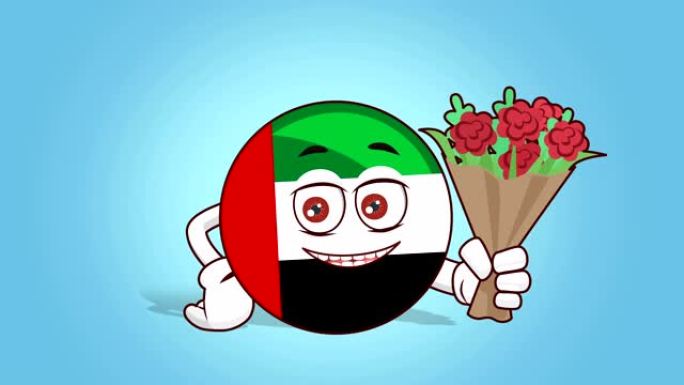 卡通图标旗阿联酋阿拉伯联合酋长国面部动画给一束带有阿尔法哑光的鲜花