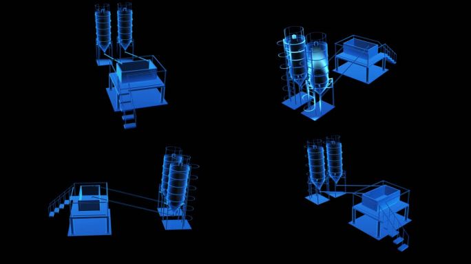 工业筒仓全息蓝色科技通道素材