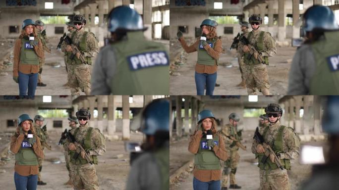 士兵们在战区接受媒体采访