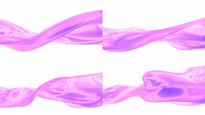 美丽的抽象动画，白色背景上有粉色飞行织物丝带。奢华的背景设计。3d渲染。4K，超高清分辨率