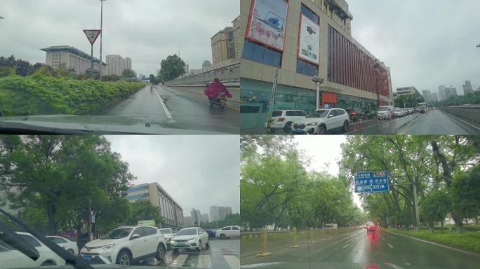 雨天城市，公路，驾驶汽车开车行驶第一视角