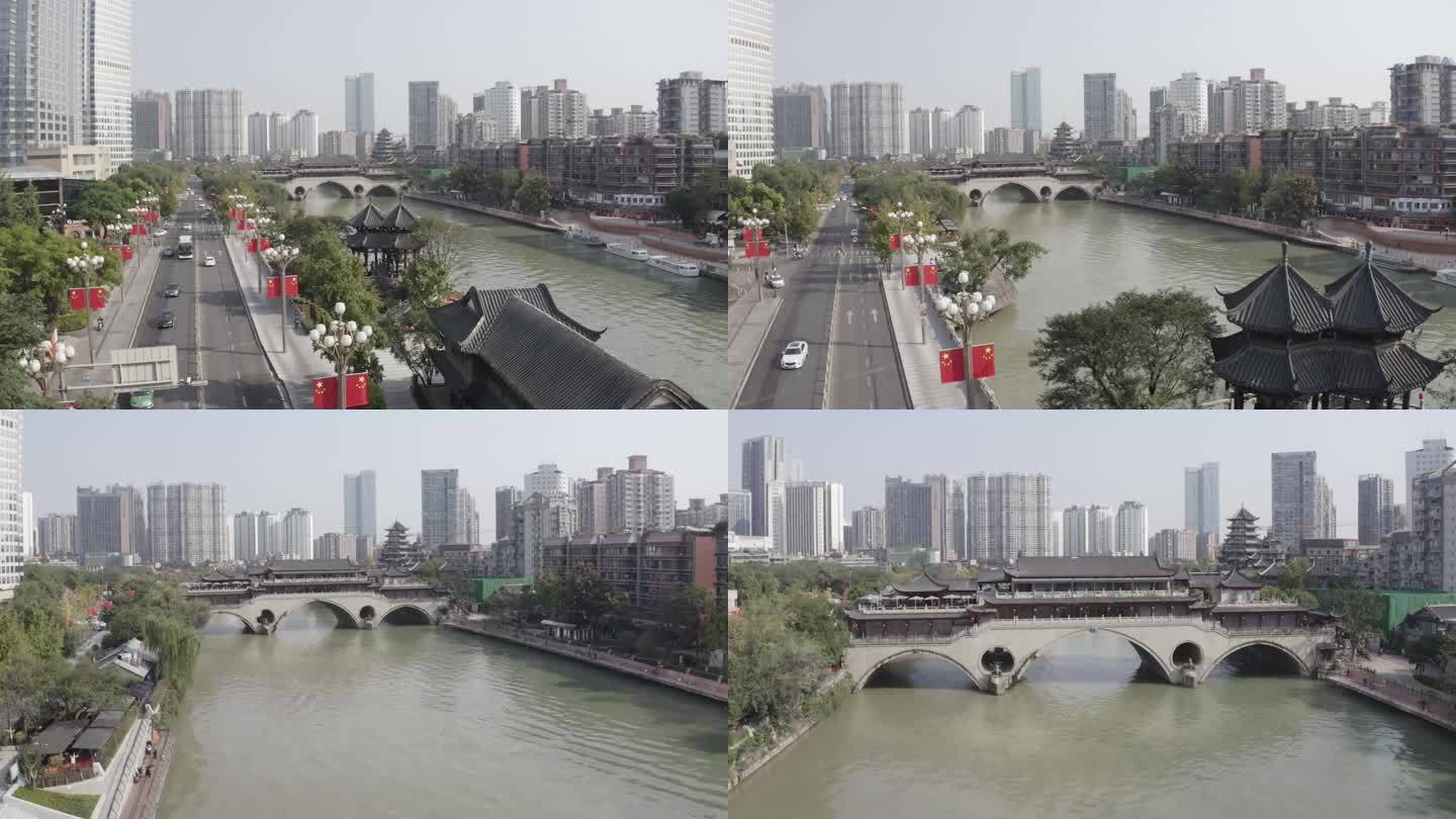 成都4K航拍 合江亭 安顺廊桥