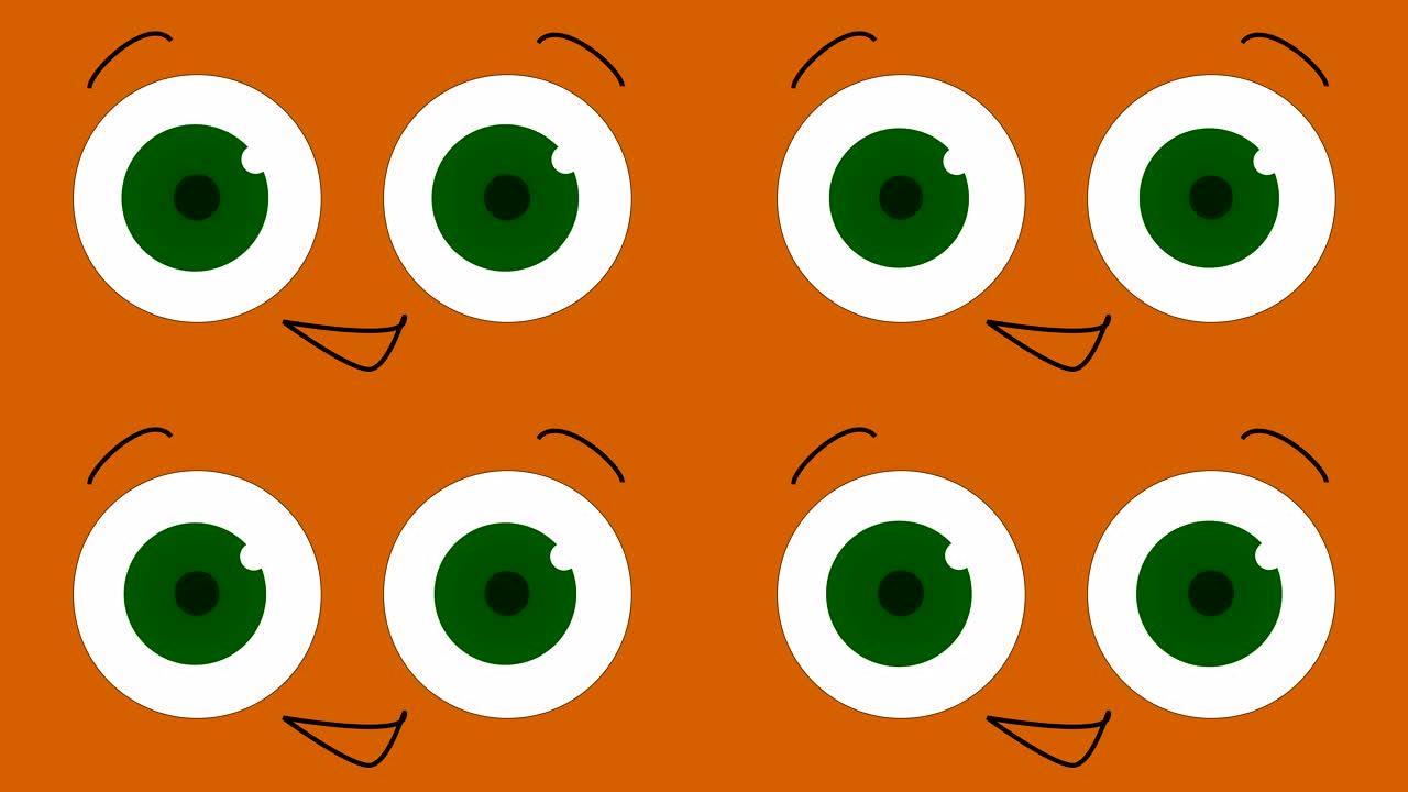 4k卡通快乐脸，绿色大眼睛 | 可循环