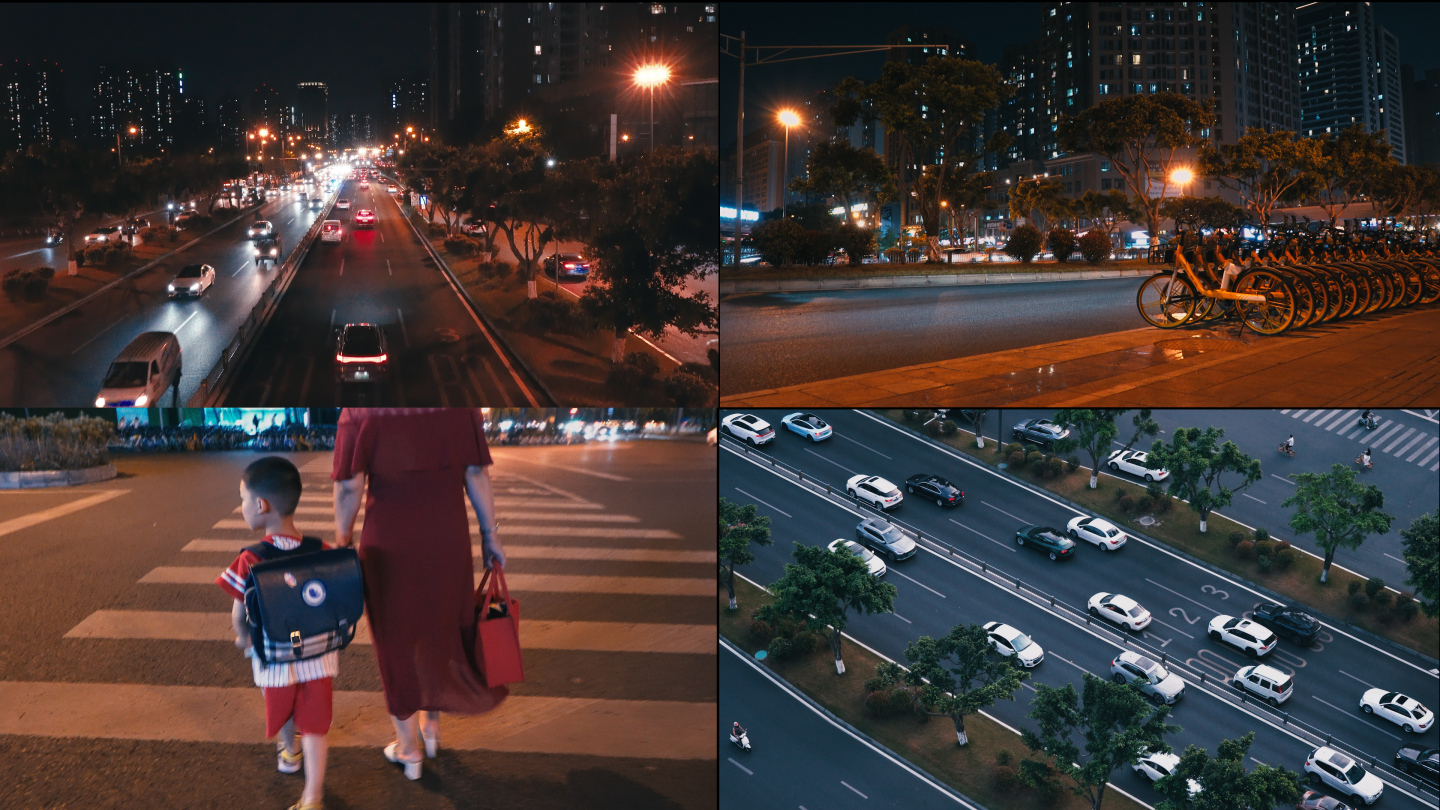 4K原创 城市 夜景车流 夜景人流