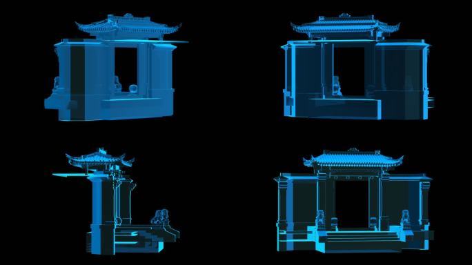 中式牌楼全息蓝色科技通道素材