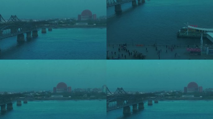朝鲜鸭绿江大桥航拍