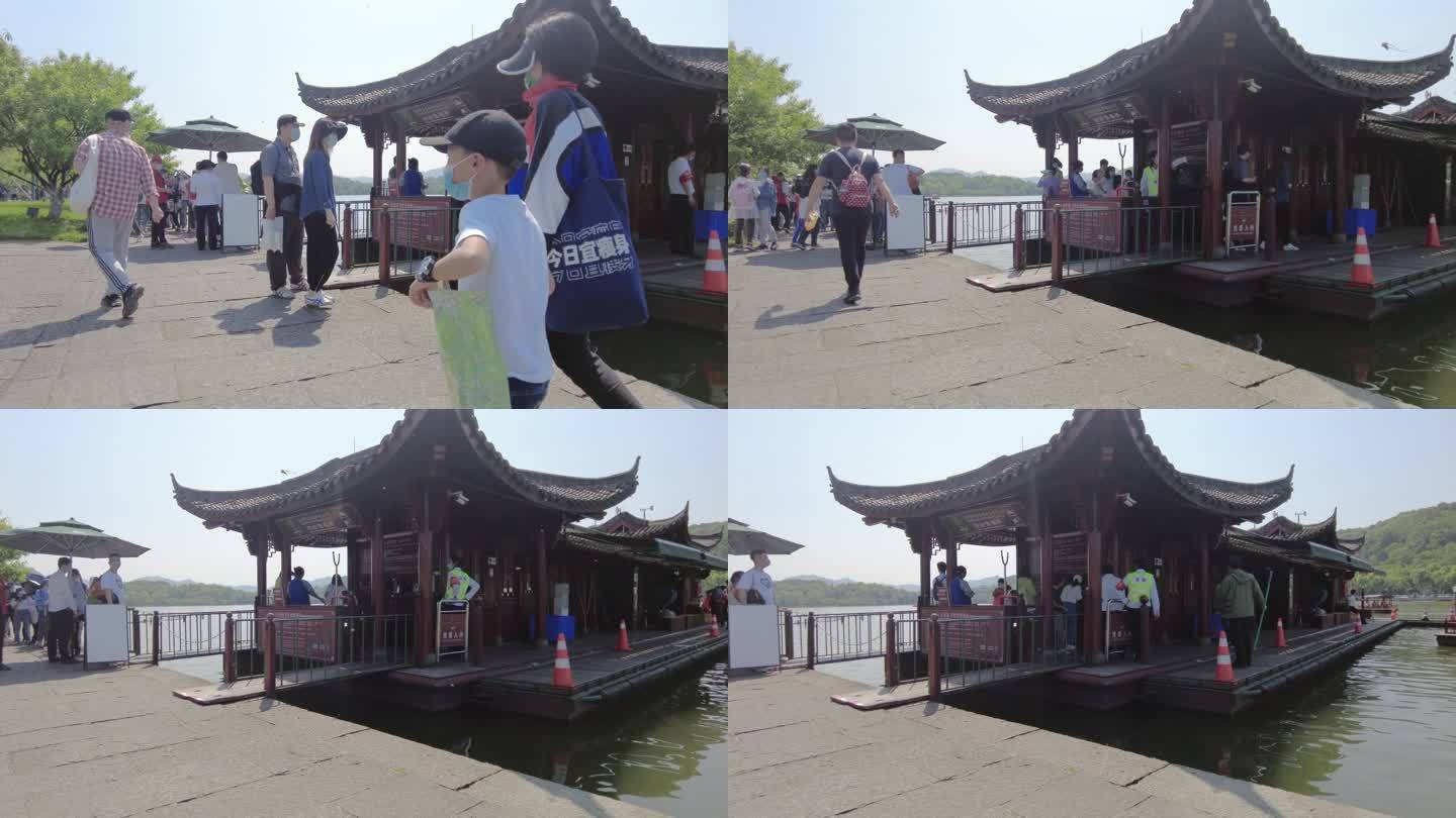 杭州西湖游客排队上游船