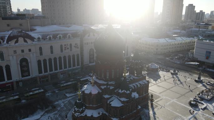 哈尔滨索菲亚教堂冬季航拍