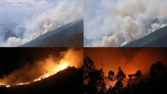 多镜头山区森林火灾实拍合集