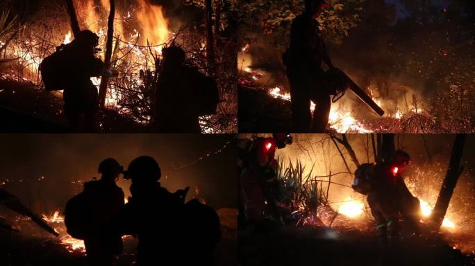 森林消防员扑灭森林火灾实拍合集