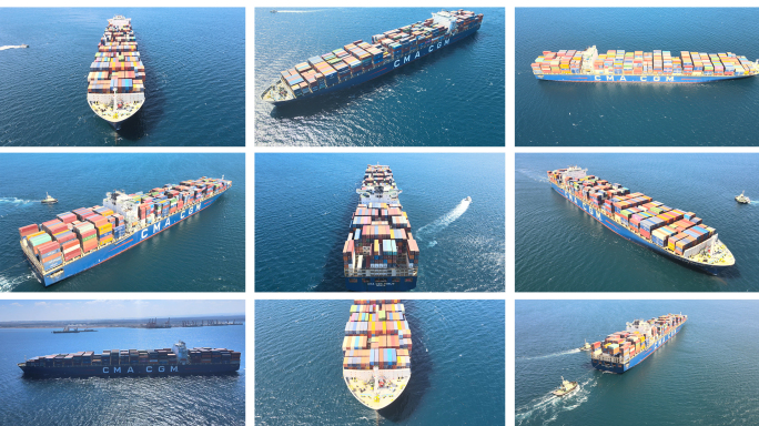 【4K】轮船航拍 大型集装箱货轮海上航行