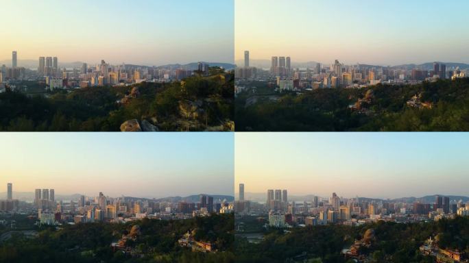 城市市中心鸟瞰日出朝霞4K航拍