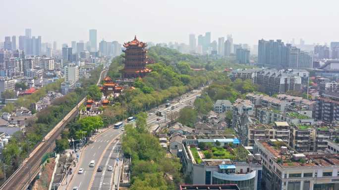 航拍武汉黄鹤楼景区