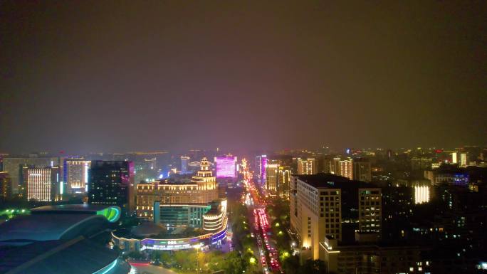 杭州西湖区黄龙路天目山路夜晚夜景高楼大厦