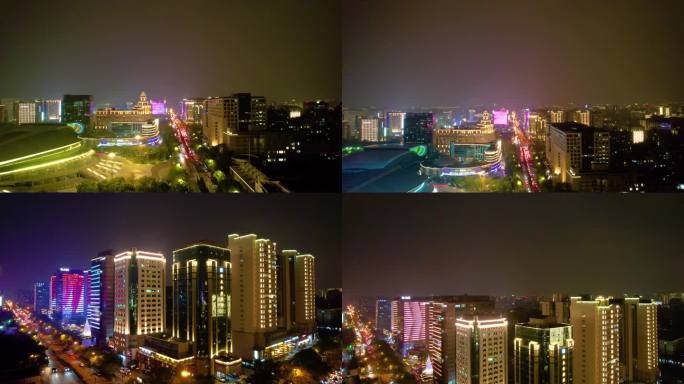 杭州西湖区黄龙路天目山路夜晚夜景高楼大厦