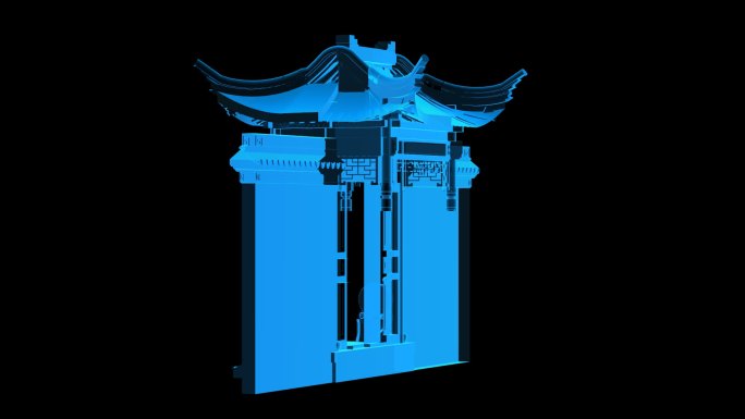 中式牌楼全息蓝色科技通道素材