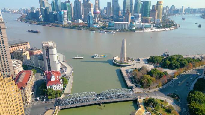 上海外滩乍浦路桥苏州河陆家嘴城市风景视频