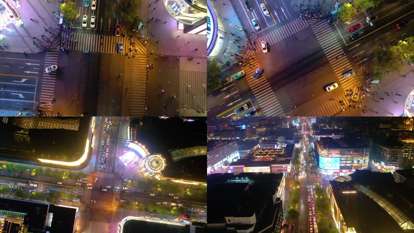 杭州西湖龙翔桥步行街广场车流人流夜景延时