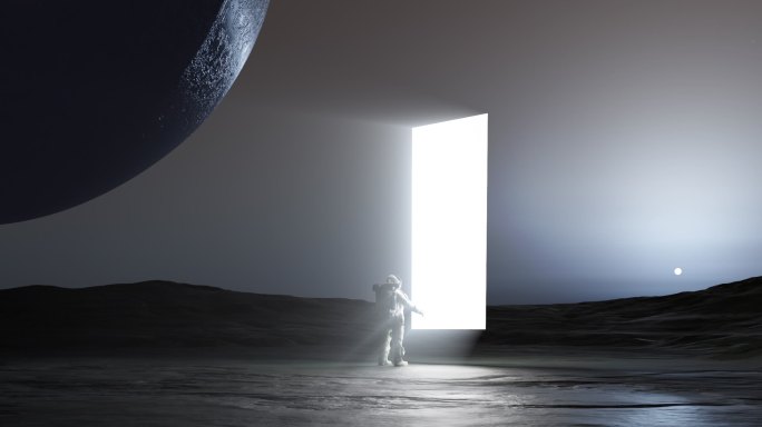 宇航员站在未来光门前