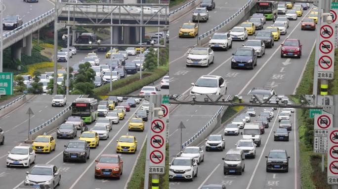 来来往往的车量 车流 行驶中的车 汽车