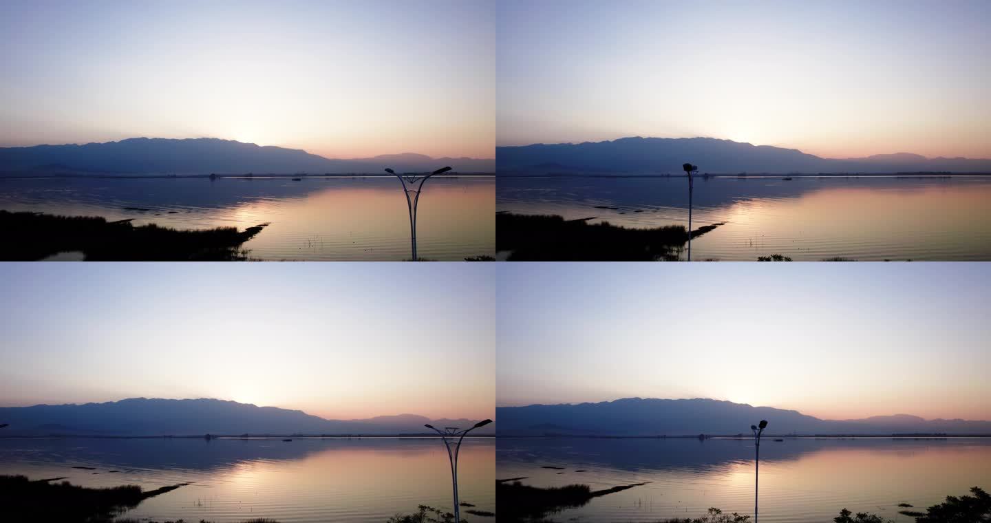 运动金色夕阳湖景