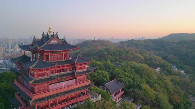 杭州西湖景区城隍阁夜景航拍