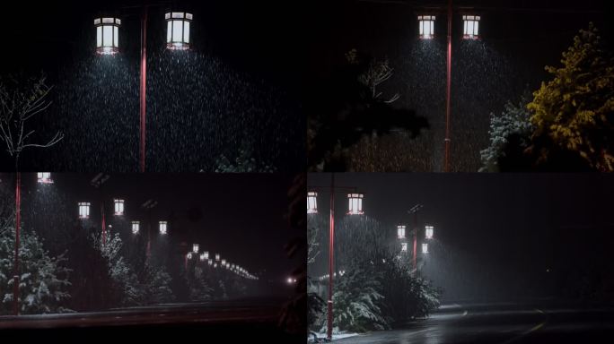 下雪天雨雪天公路上路灯下6个场景