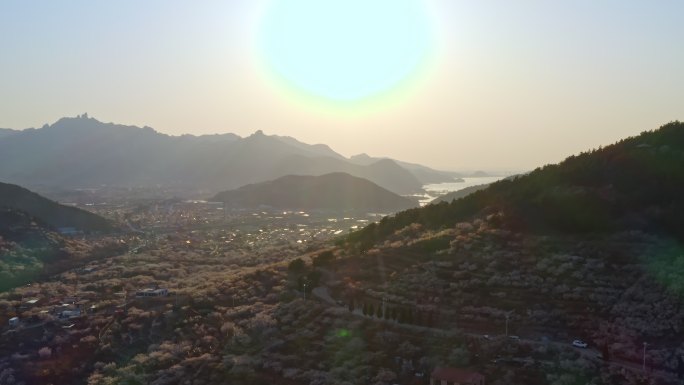 青岛崂山水库大崂山樱桃谷春天的日落