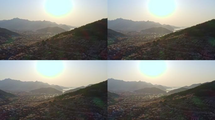 青岛崂山水库大崂山樱桃谷春天的日落