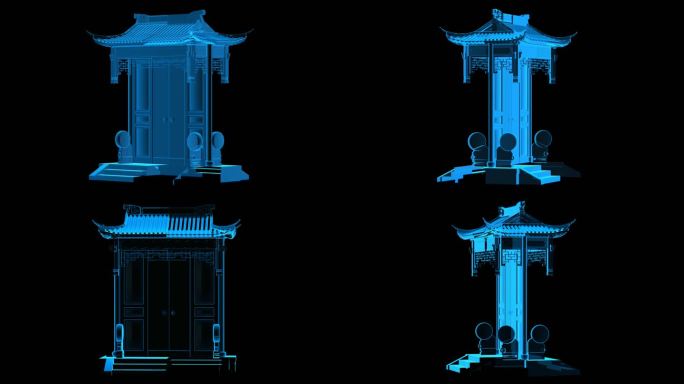 中式牌楼全息蓝色科技通道素材