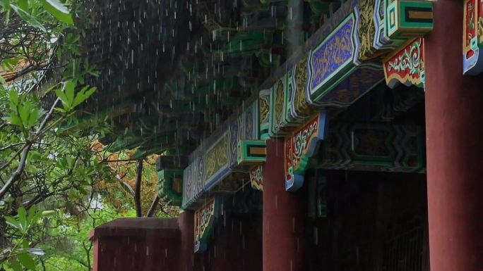 中式建筑屋檐雨滴雨天雨季雨水