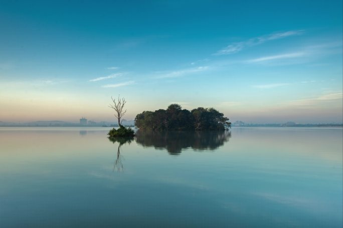 淮北南湖鸟岛晨雾延时