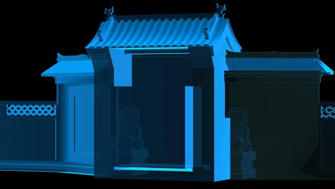 中式牌楼全息蓝色科技通道素材
