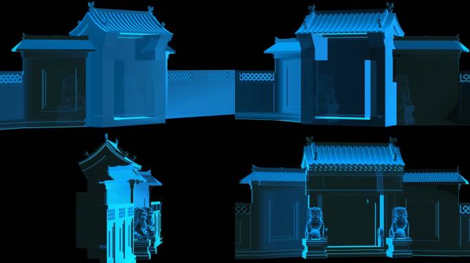 中式牌楼全息蓝色科技通道素材
