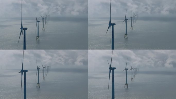 航拍海上风电场 电力