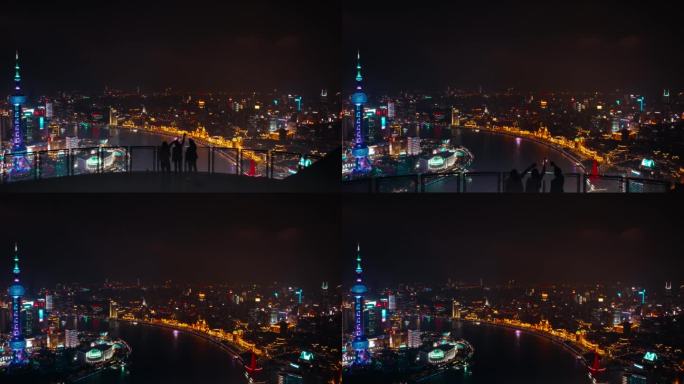 上海年轻人 俯瞰外滩夜景