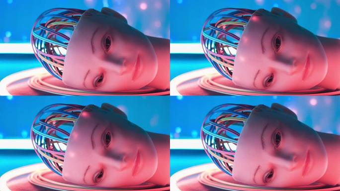机器人头部人工智能概念，悲伤的机器人脸，未来技术