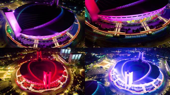 杭州黄龙体育中心体育场夜景视频素材9