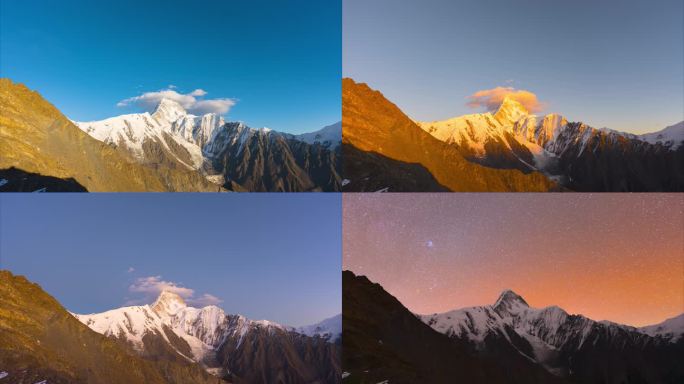 贡嘎雪山那玛峰日转夜银河狮子座流星雨延时