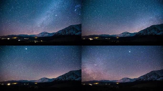 时间流逝-山脉上方美丽的银河系-4K