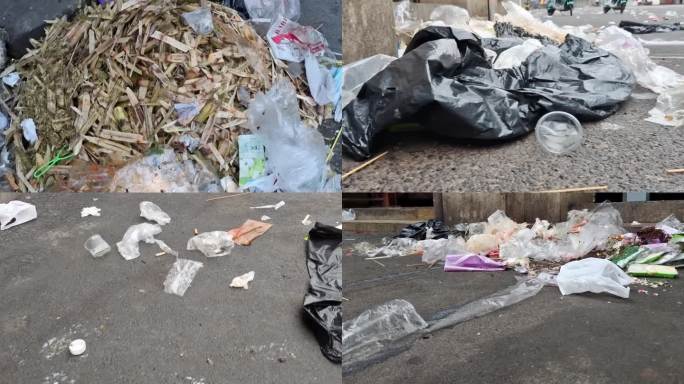 塑料包装节能减排街道垃圾成堆脏乱差的城市