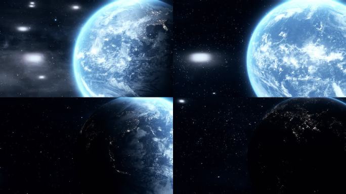 地球星球宇宙银河星云星际穿梭俯冲转场动画