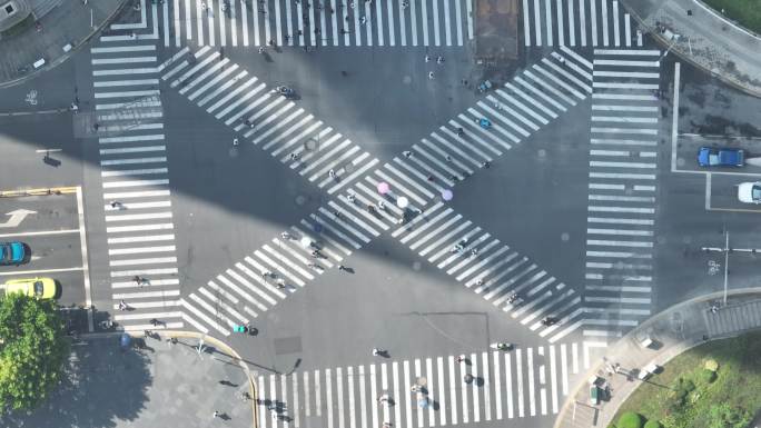4K原素材-商城路浦东南路十字路口斑马线