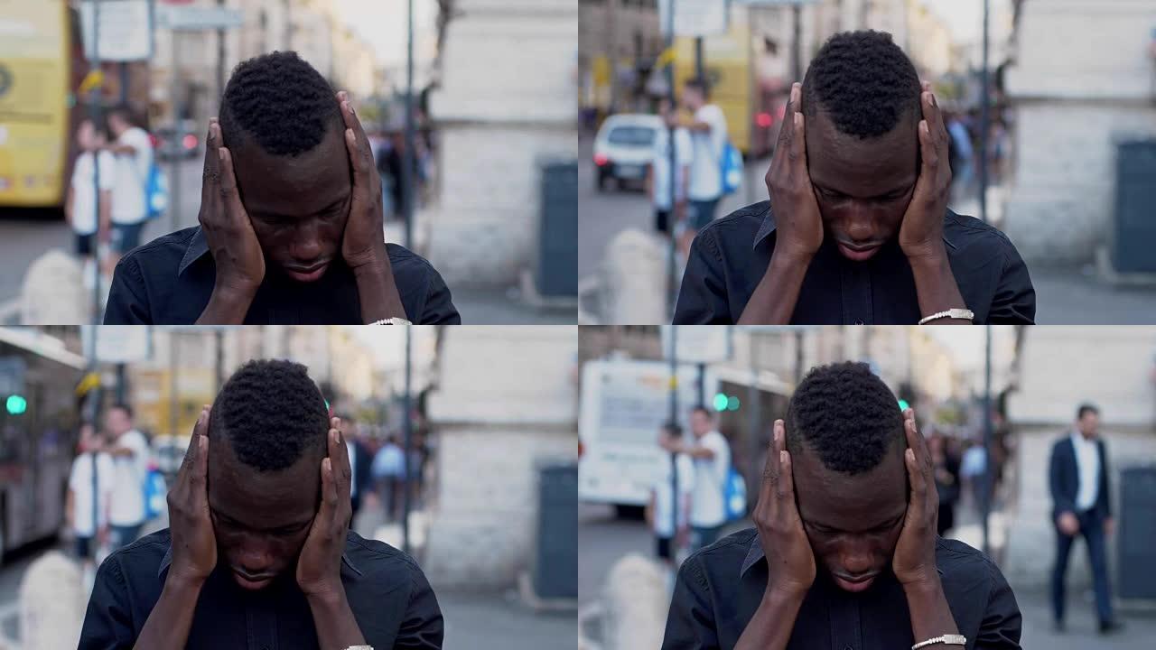 街上的年轻黑人保持头部移动-慢动作