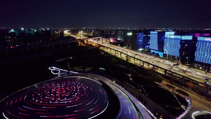 杭州电竞中心夜景 留石高架