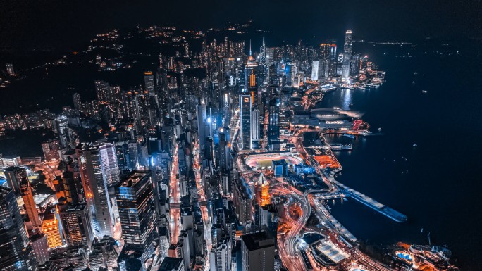 香港夜景车流航拍延时