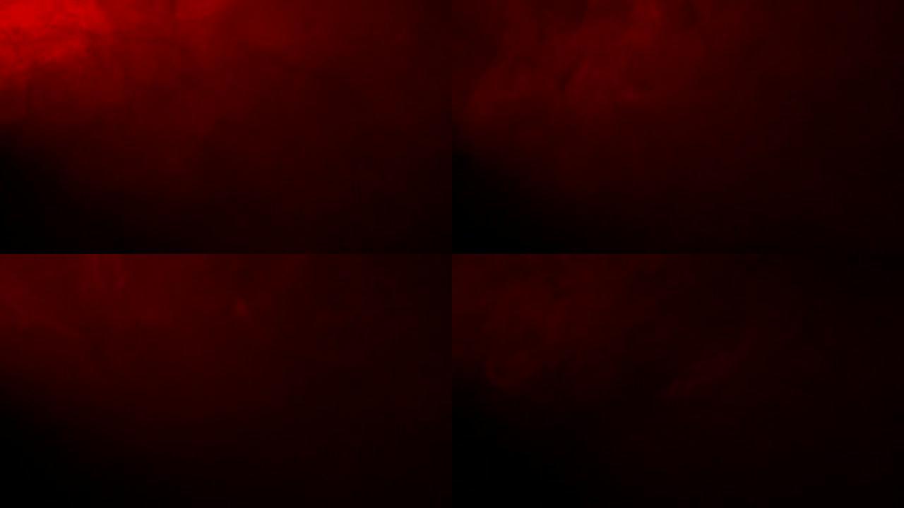 黑色背景上的抽象红色烟雾状云波效应，流动